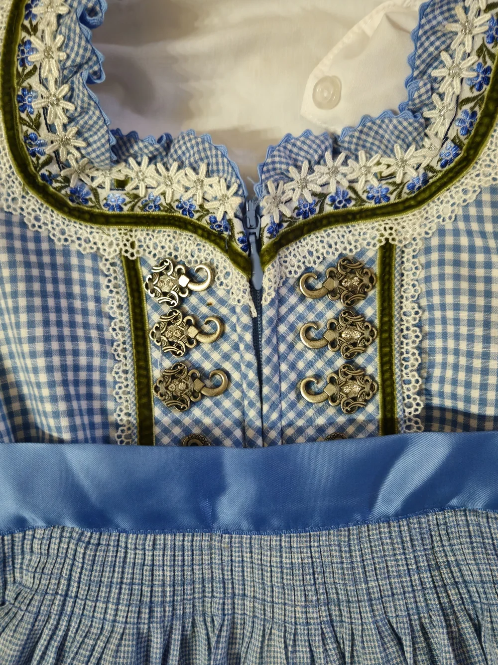 Blue Girls Dirndl Authentic Dress with White Blouse - Traditional Festive Dress